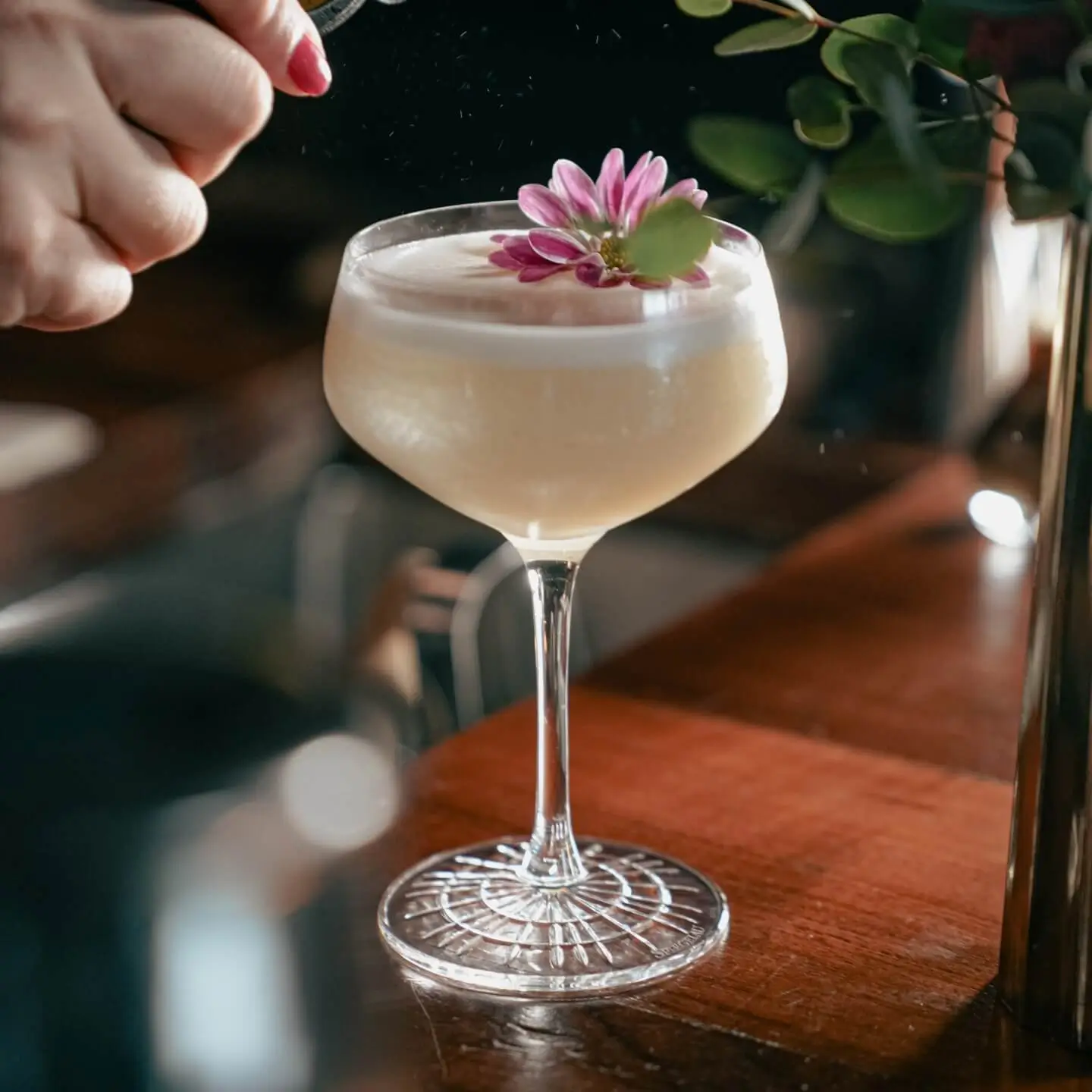 A drink sitting on a table